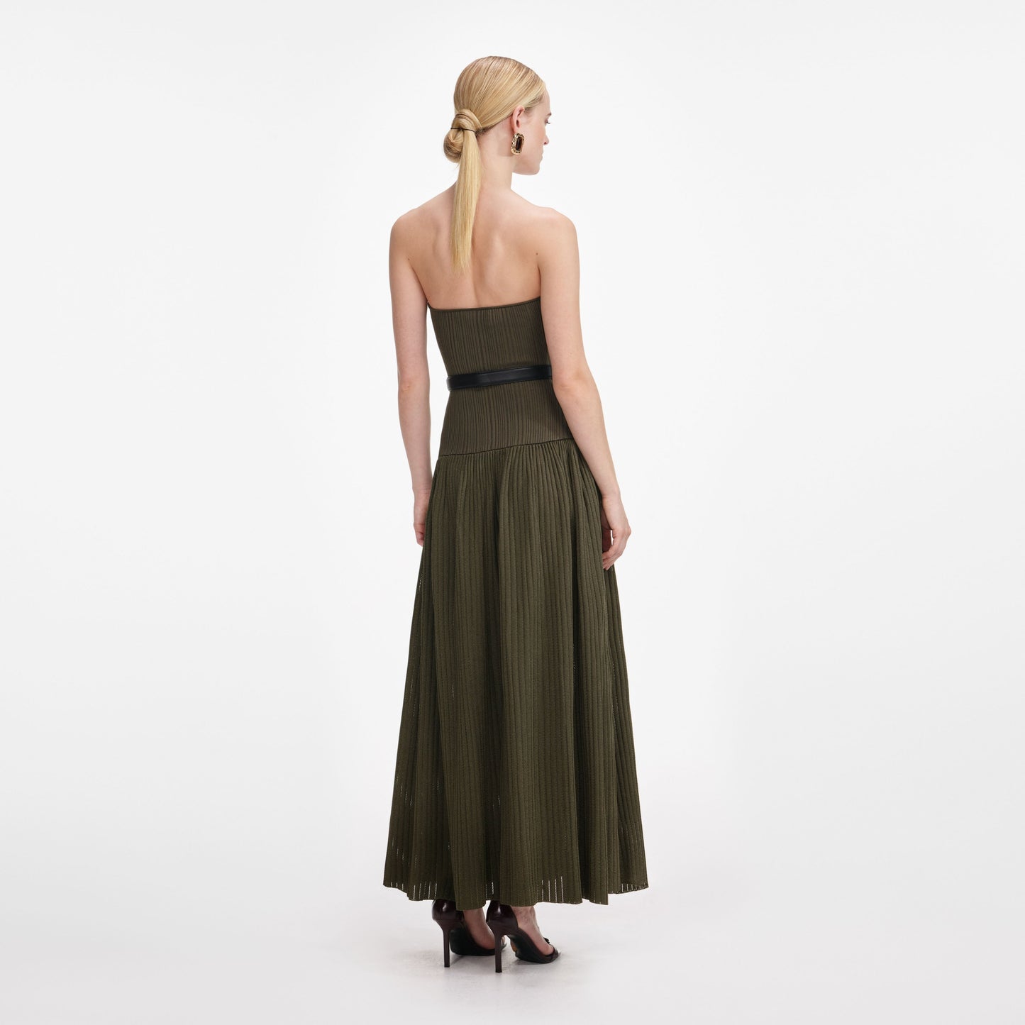 Haki Bandeau Örgü Midi Elbise