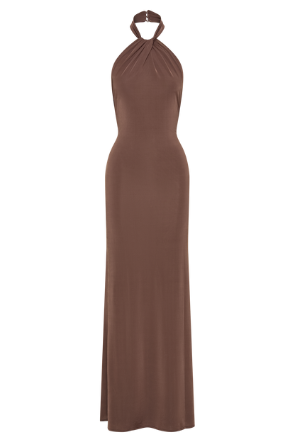 Elyna Slinky Halter Maxi Elbise - Çikolata