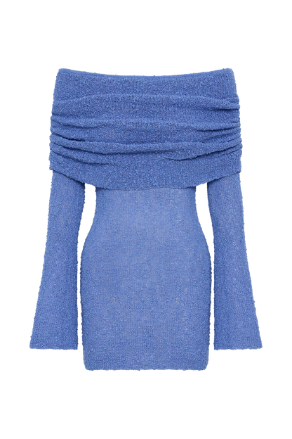 Marisol Omuz Açık Bukle Mini Elbise - Periwinkle