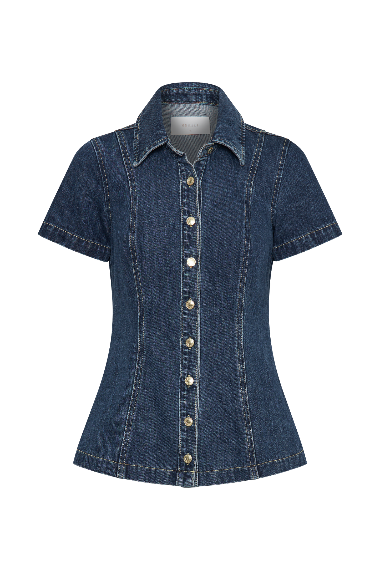 Ellie Denim Kısa Kollu Üst - Koyu Mavi