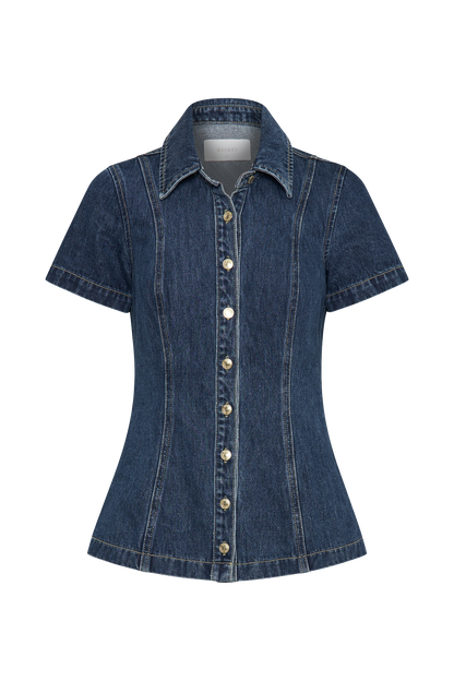 Ellie Denim Kısa Kollu Üst - Koyu Mavi
