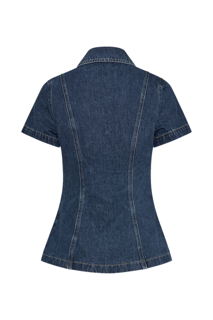 Ellie Denim Kısa Kollu Üst - Koyu Mavi