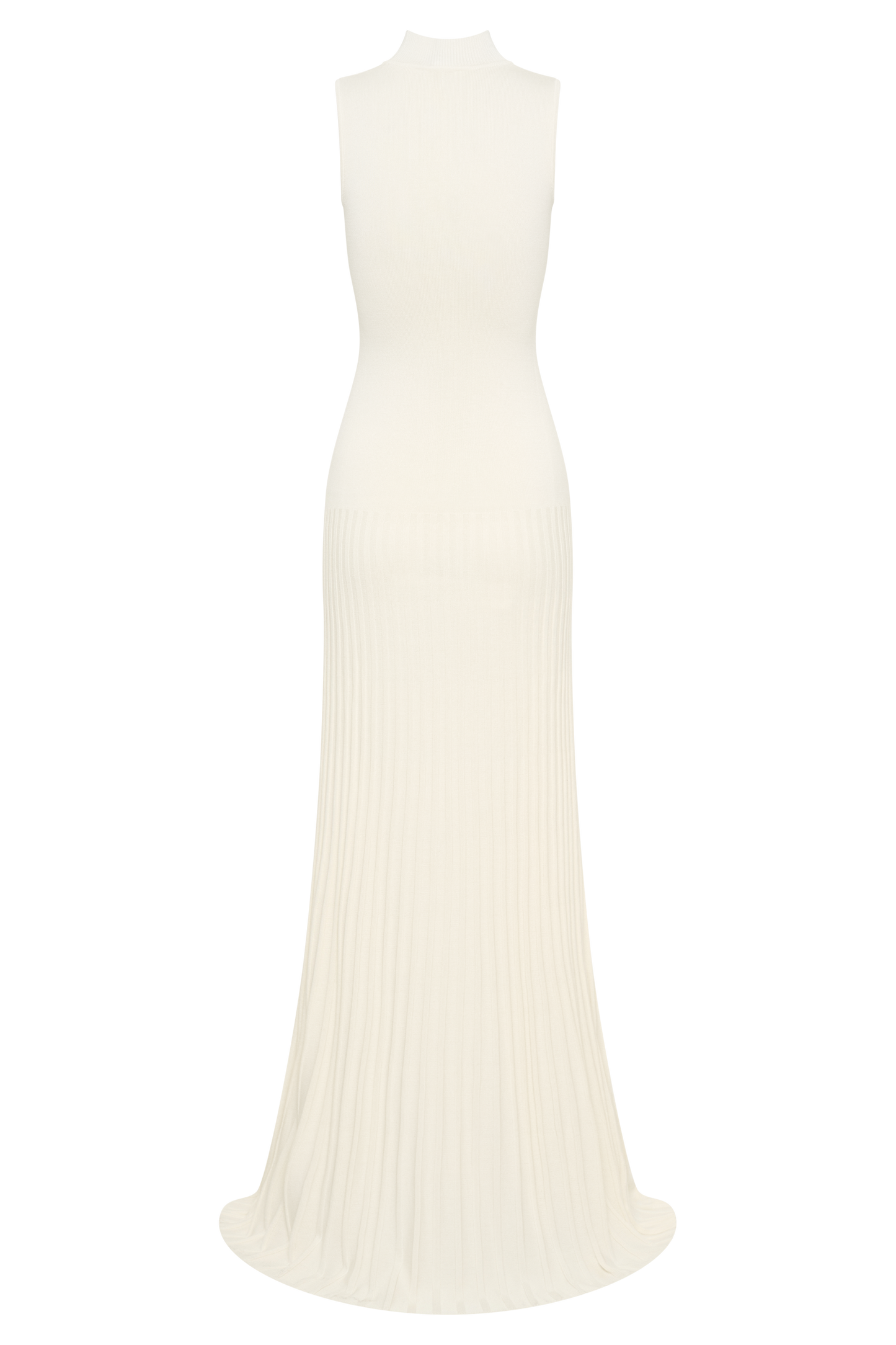 Mavis Yüksek Yakalı Pileli Uzun Elbise - Fildişi