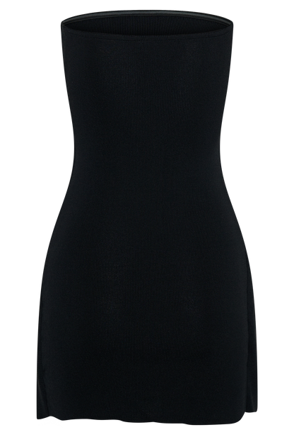 Rian Askısız Örme Mini Elbise - Siyah