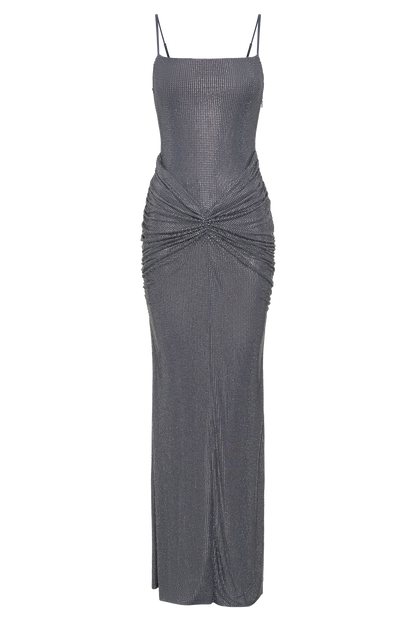 Roisin Diamante Maxi Elbise - Metalik Gri