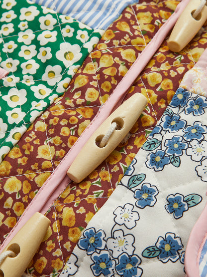 Açık Patchwork Ceket Uzun Kol Çok Renkli Dokuma