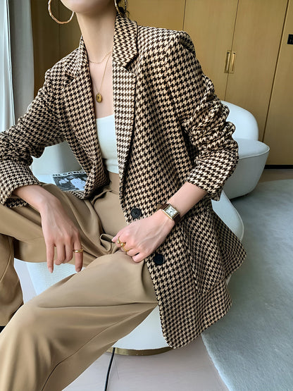Desenli Blazer Ceket Uzun Kol Haki