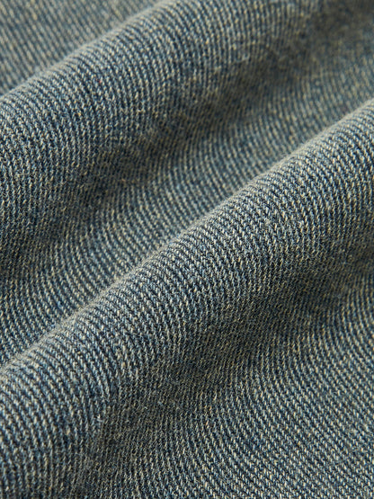 Vintage Kontrast Süslü Yaka Denim Ceket Koyu Kahverengi Uzun Kol
