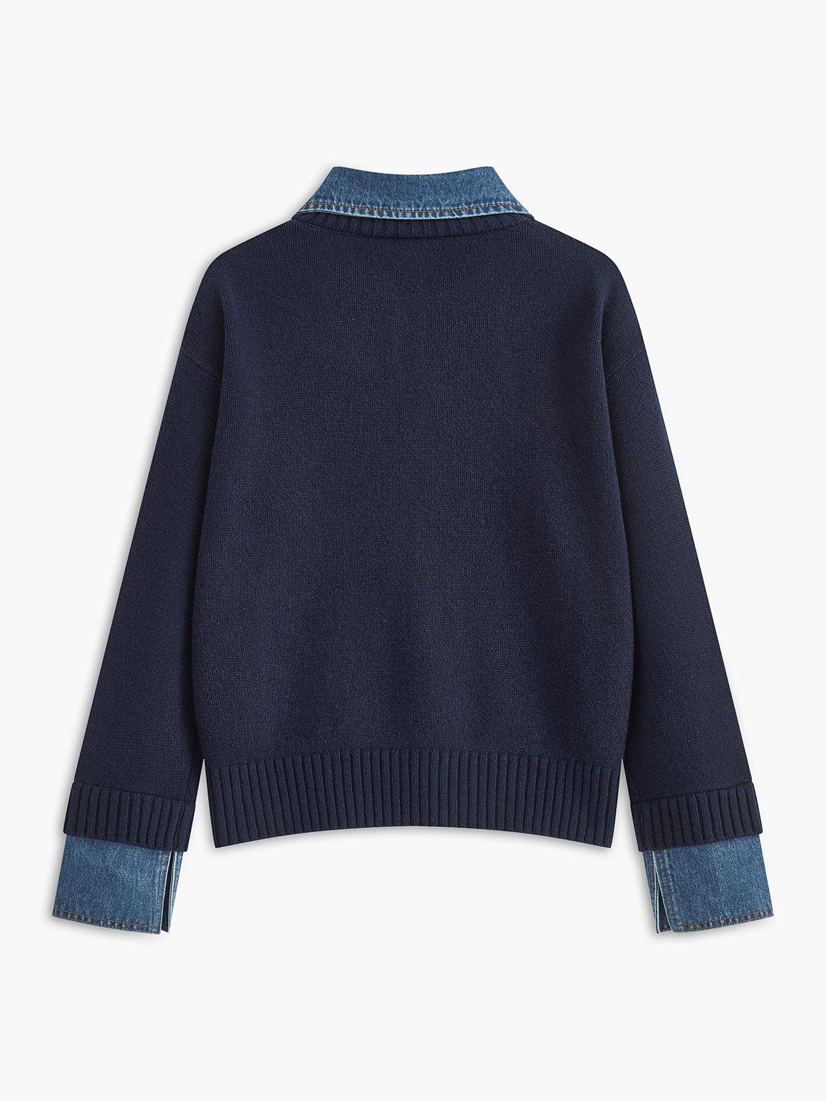Denim Dokulu Triko Kazak
