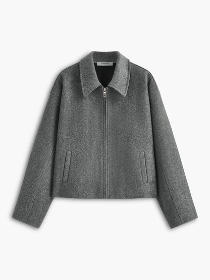 Düz Fermuarlı Tweed Ceket