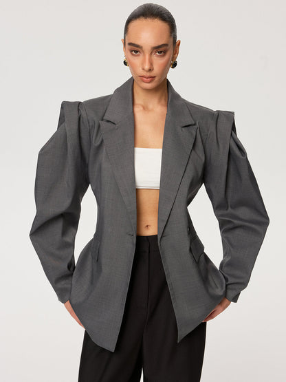 Kemerli Uzun Kollu Blazer Gri Bağcıklı
