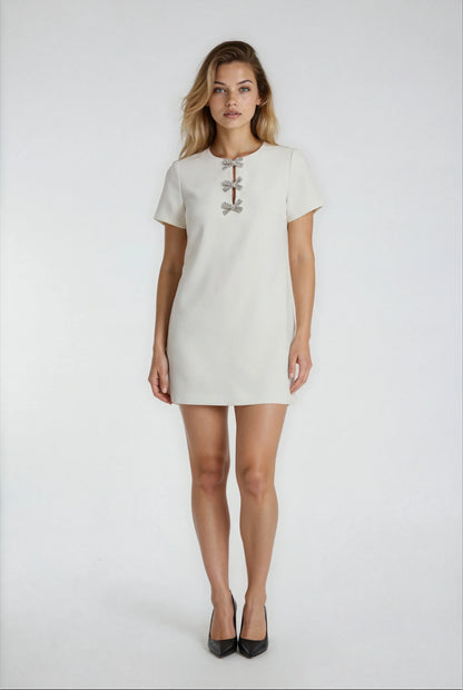 Polyester Krem Rengi Midi Elbise