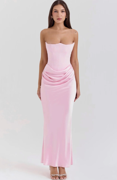 DRAPE ROSE- Saten Davet Elbisesi