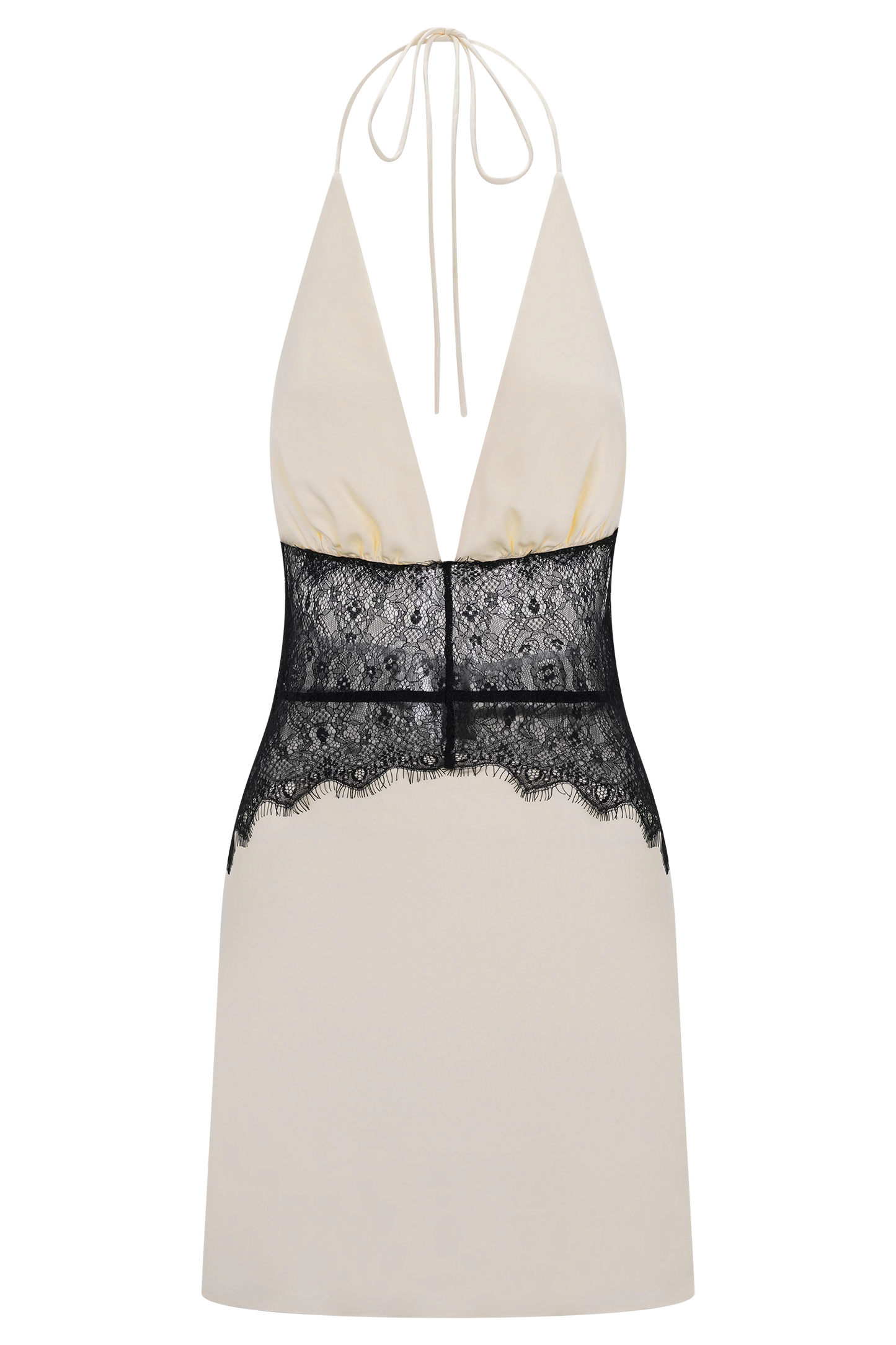Dinah Dantel Ve Saten Mini Elbise - Siyah/Fildişi