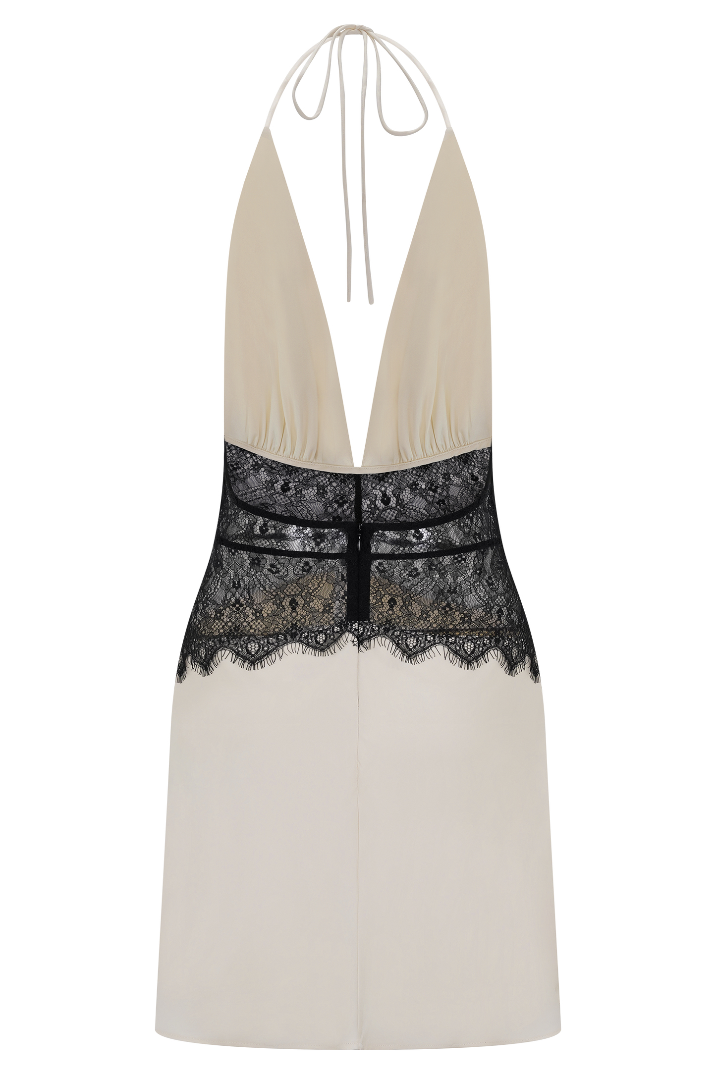 Dinah Dantel Ve Saten Mini Elbise - Siyah/Fildişi