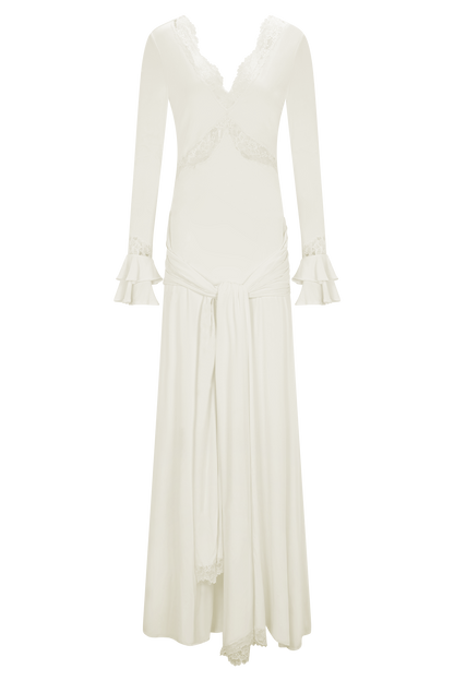 Electra Slinky Dantel Uzun Elbise - Fildişi