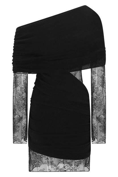 Luxie Dantel Örme Mini Elbise - Siyah