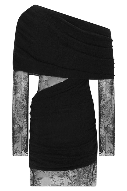 Luxie Dantel Örme Mini Elbise - Siyah