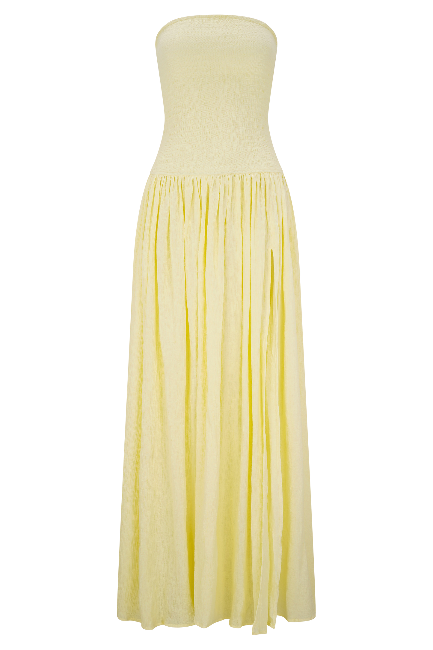 Maureen Cotton Büzgülü Uzun Elbise - Limon