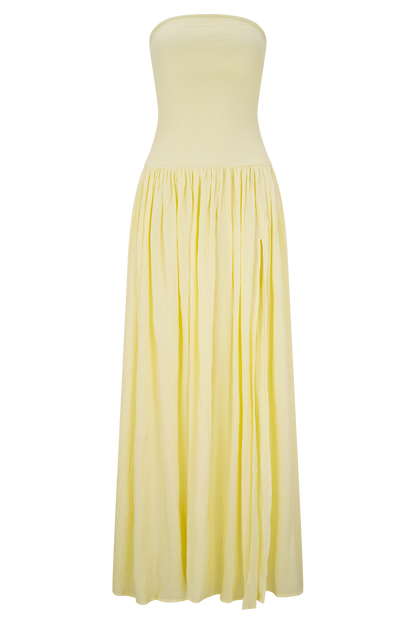 Maureen Cotton Büzgülü Uzun Elbise - Limon