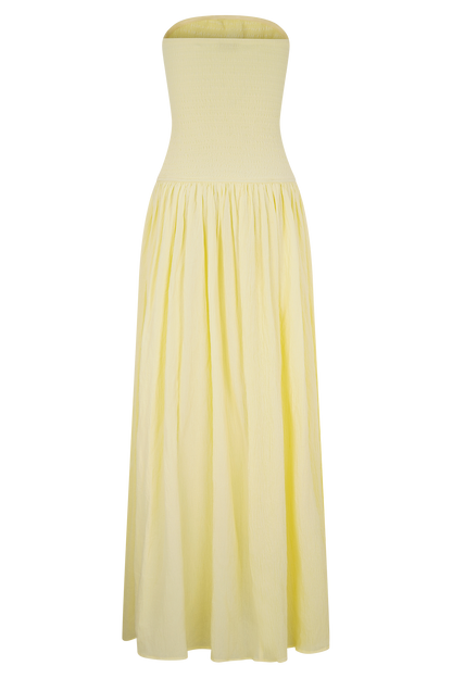 Maureen Cotton Büzgülü Uzun Elbise - Limon