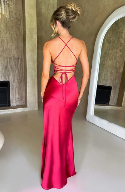 Adriana | Kolsuz, Yırtmaçlı İpek Maxi Düğün Davet Elbisesi