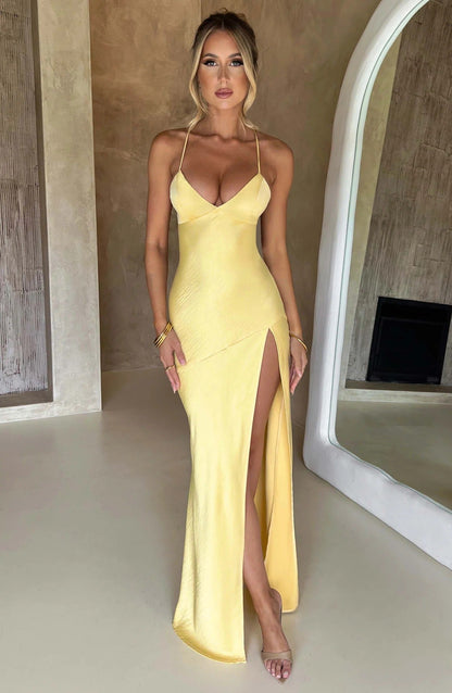 Adriana | Kolsuz, Yırtmaçlı İpek Maxi Düğün Davet Elbisesi
