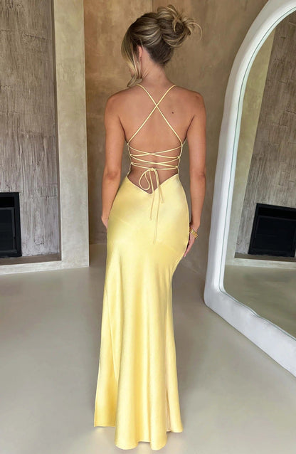 Adriana | Kolsuz, Yırtmaçlı İpek Maxi Düğün Davet Elbisesi