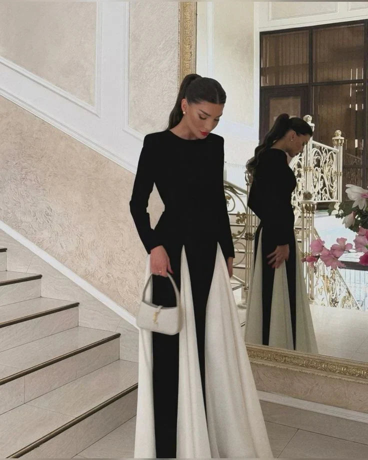 Allison | Şık Uzun Kollu Pileli Maksi Elbise