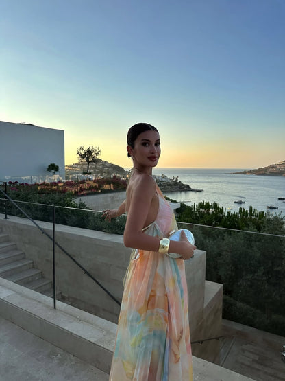 Corinna | Baskılı Askılı Maxi Yazlık Düğün Davet Elbisesi