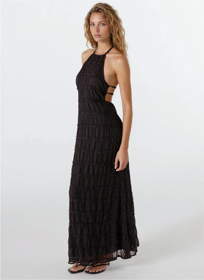 Greta | Sırtı Açık, Şekillendirici Dokulu Maxi Yazlık Elbise