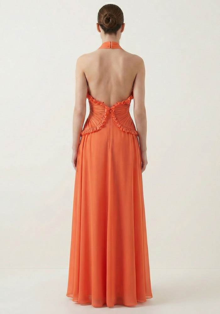 Marlowe | Askılı Fırfırlı A Kesim Maxi Düğün Davet Elbisesi