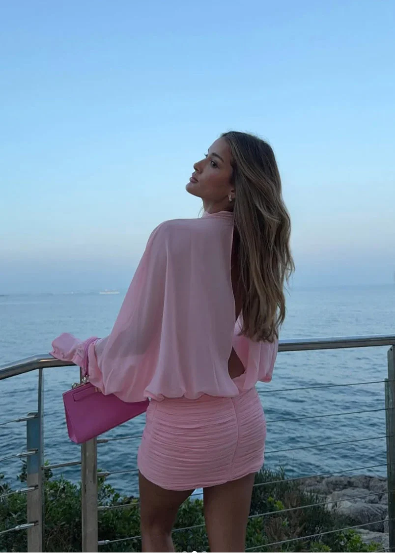 Solene | Uzun Kollu Mini Yazlık Kokteyl Elbisesi