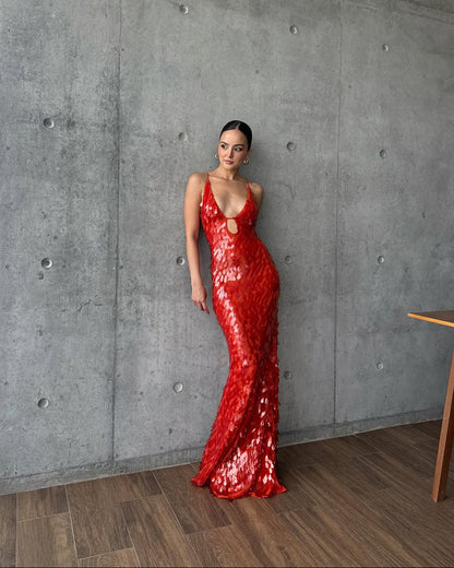 Veronica | Kolsuz Payetli Maxi Mezuniyet Elbisesi