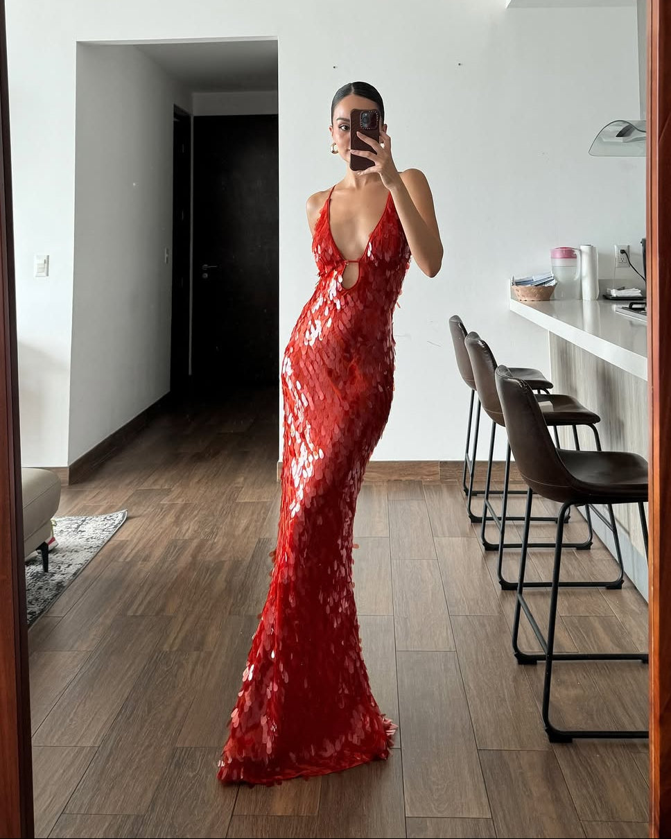 Veronica | Kolsuz Payetli Maxi Mezuniyet Elbisesi