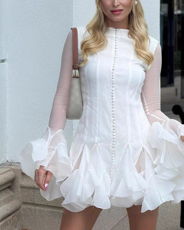 Mandy | Mini Elbise, Büzgülü Etek Ucu Ve Uzun Kollu