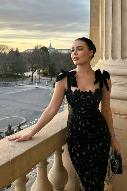 Megan | Kolsuz Çiçek Desenli Uzun Parti Elbisesi