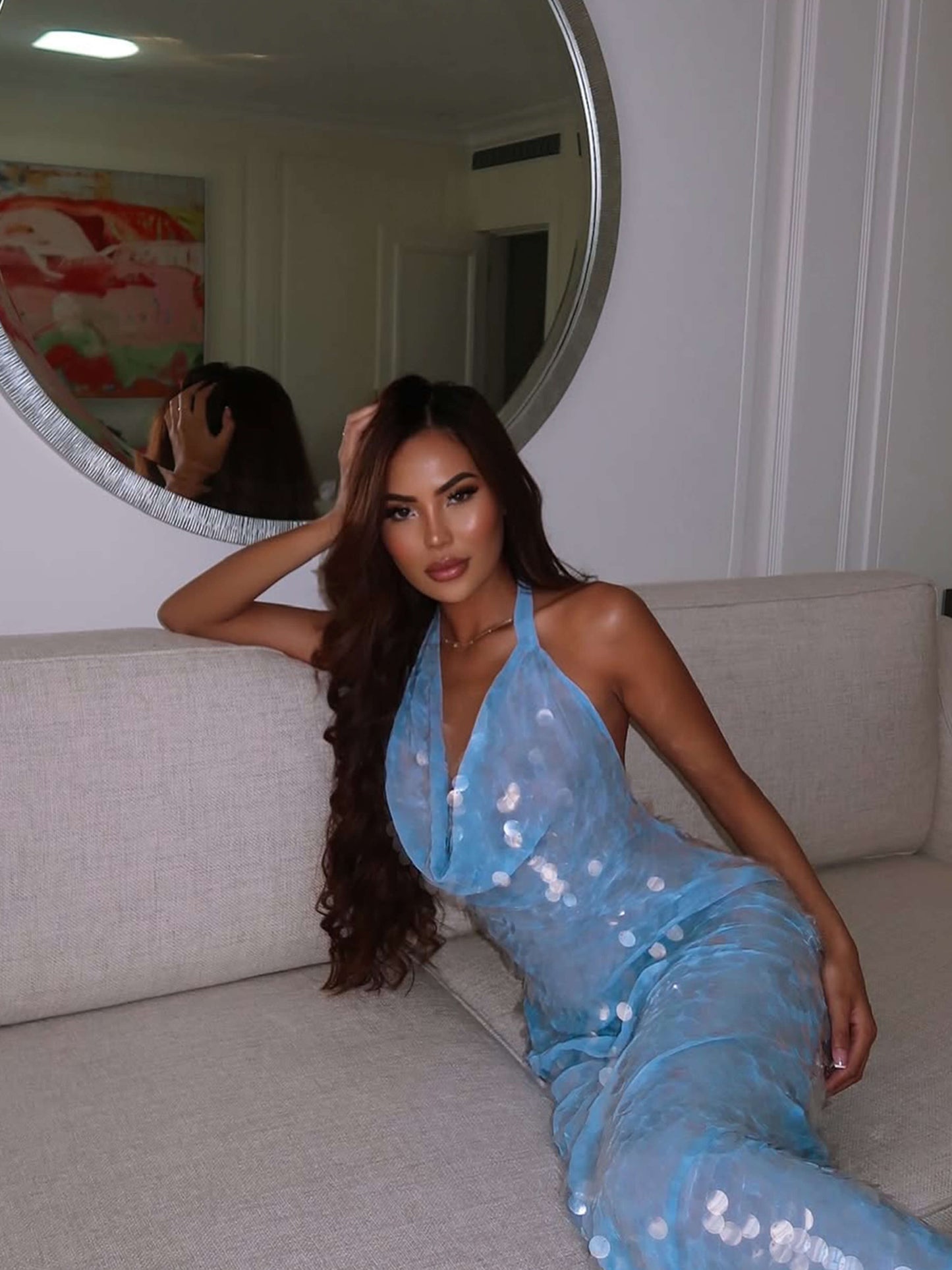 Suzy | Kolsuz Payetli Maxi Yazlık Elbise