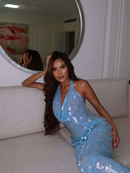 Suzy | Kolsuz Payetli Maxi Yazlık Elbise