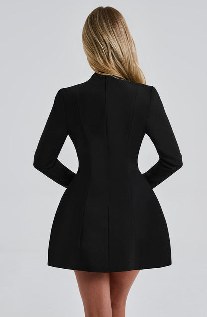 Vera | Uzun Kollu Derin V Yaka Mini Blazer Elbise