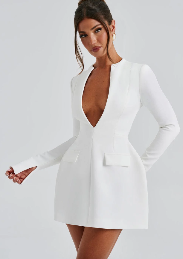 Vera | Uzun Kollu Derin V Yaka Mini Blazer Elbise