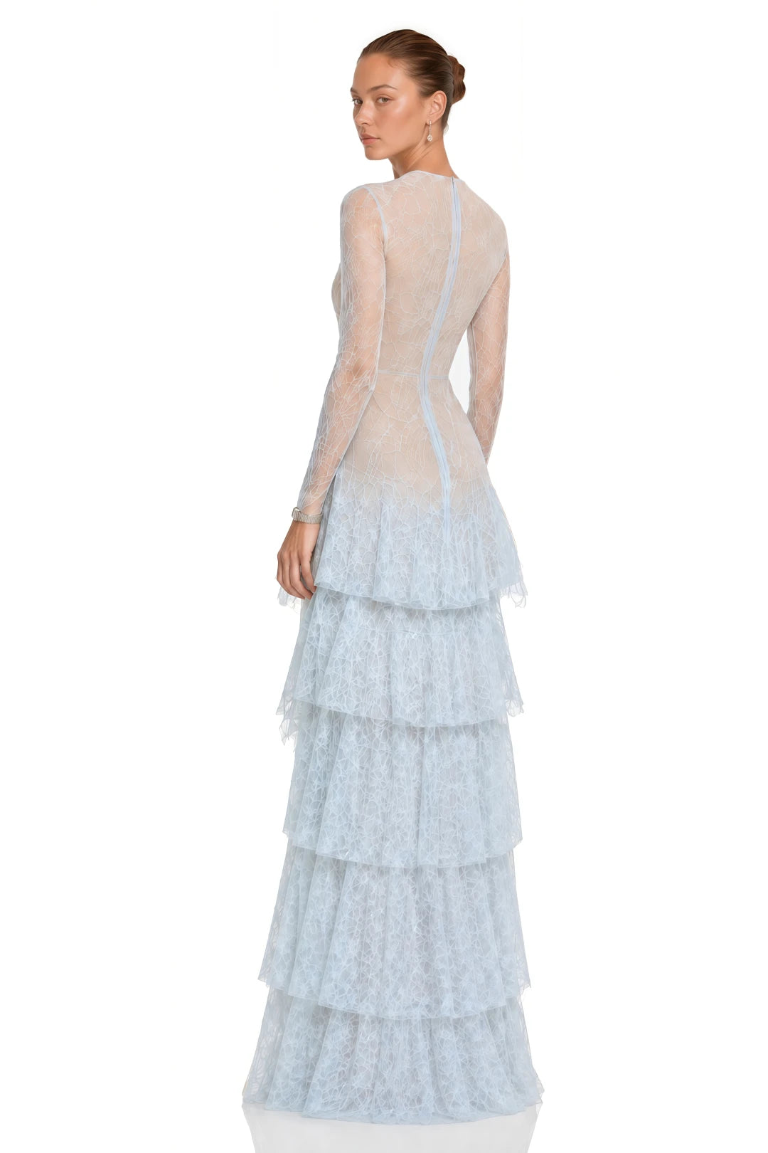 Humayma Mavi Dantel Katlı Midi Elbise