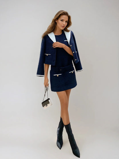 Koyu Mavi Tüvit Etek