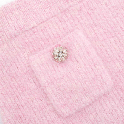 Pembe Kabarık Kaburga Örgü Mini Etek