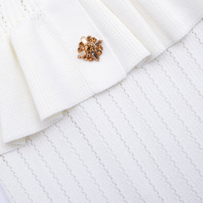 Beyaz Örme Peplum Midi Elbise