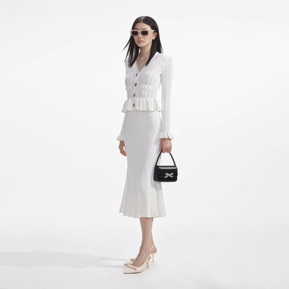 Beyaz Örme Peplum Midi Elbise
