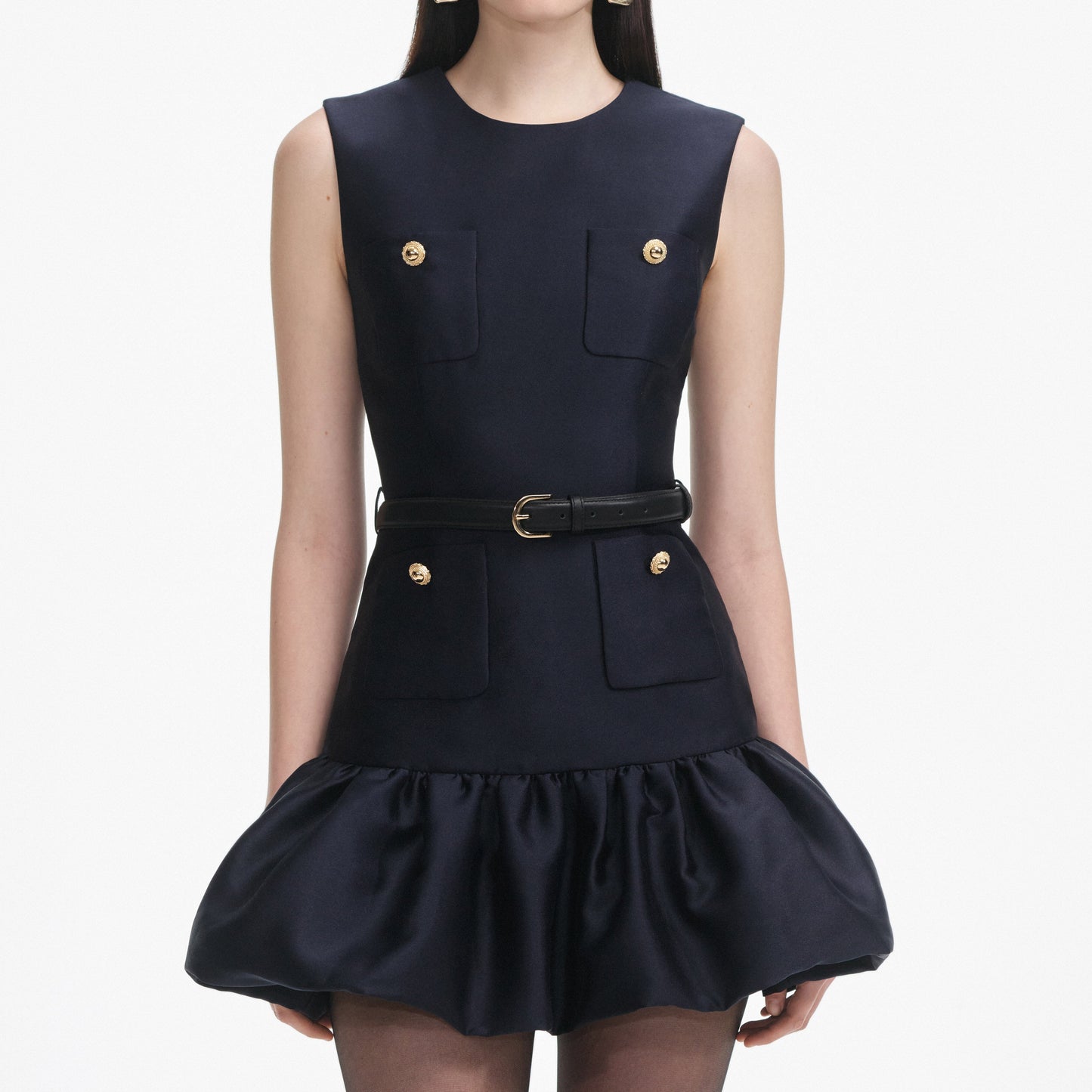 Lacivert Tafta Mini Elbise