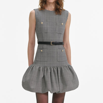 Galler Prensi Kareli Mini Elbise
