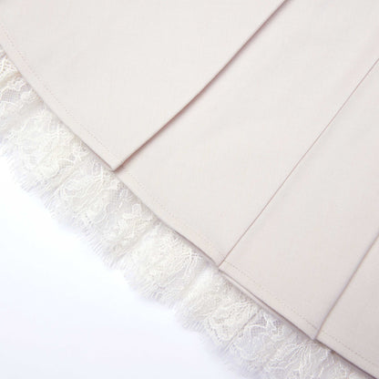 Krem Twill Pileli Mini Etek