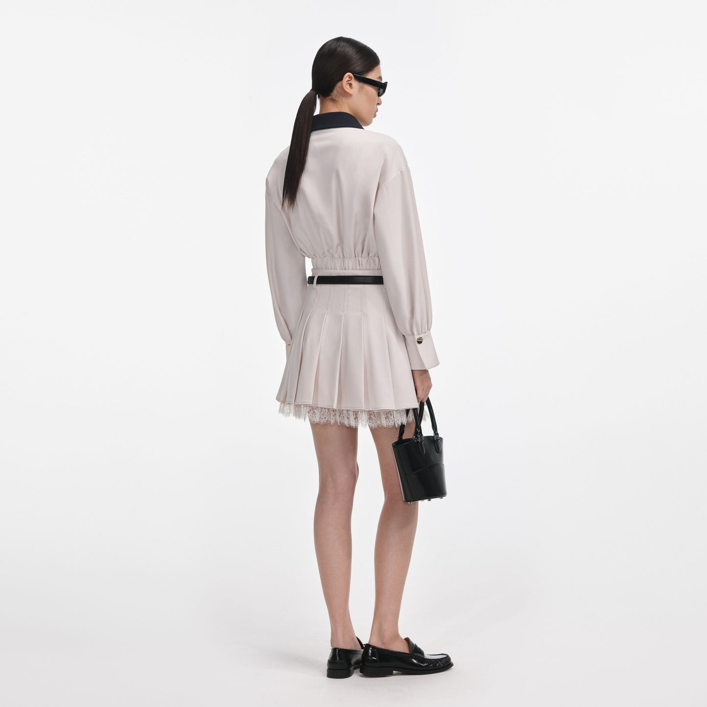 Krem Twill Pileli Mini Etek